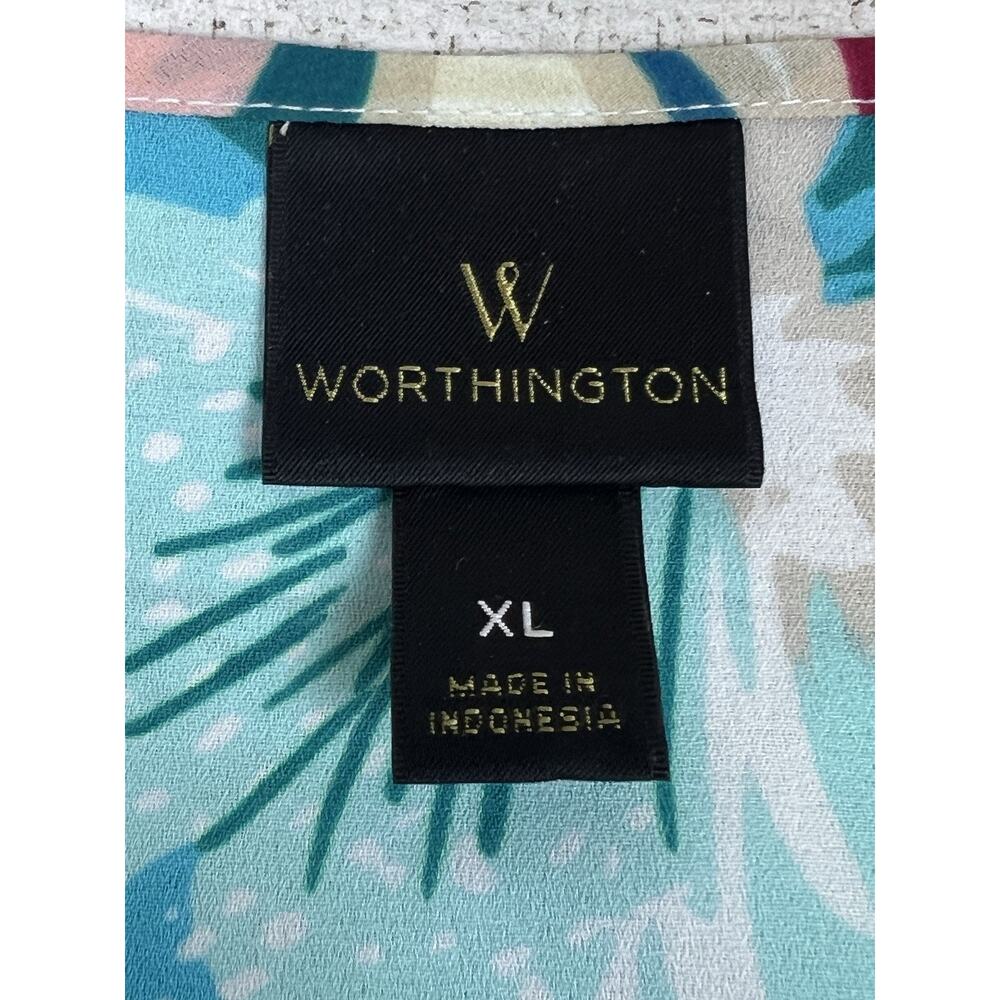 Worthington Womens Blouse Size XL Floral Pleated Scoop Neck Short Sleeves - Picture 4 of 7